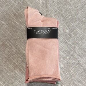 Lauren Ralph Lauren 6 Pack Roll Top Socks NWT White Blush Tan